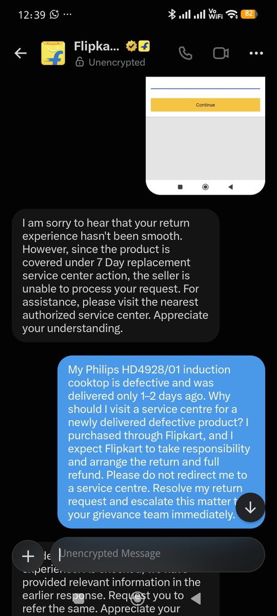 UbaidullahGhazi's tweet photo. Defective Philips induction cooktop! @Flipkart keeps directing me to a service centre instead of accepting my return. Please resolve this and refund me!

@FlipkartSupport @PhilipsIndia @jagograhakjago

#Flipkart #DefectiveProduct #ReturnAndRefund #ConsumerRights https://t.co/WQfgl28qZT