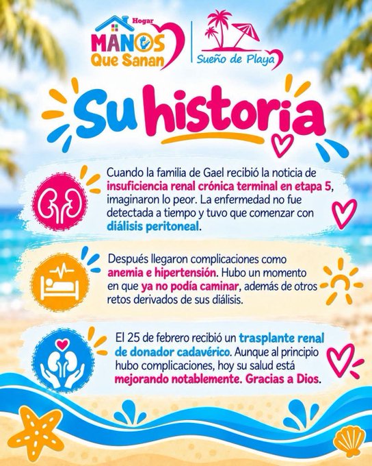 manosquesanan's tweet photo. Tras años de diálisis, complicaciones y un trasplante renal, Gael vive una nueva etapa llena de esperanza. Hoy le espera algo que soñaba: ¡conocer el mar! 🌊❤️
​💬 Comenta "YO QUIERO" y ayúdanos a seguir cumpliendo sueños. 💗 https://t.co/zVZEmqcFJJ
