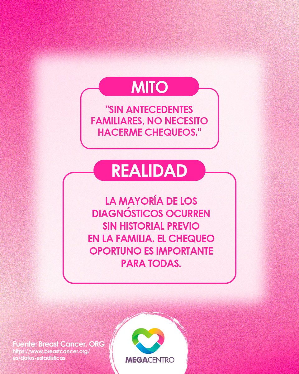MegacentroRD's tweet photo. Muchas veces los mitos nos hacen posponer decisiones importantes sobre nuestra salud.

Este mes de octubre, tómate un momento para agendar tu revisión. La prevención a tiempo hace la diferencia. 💗

Mito #2 

#Megacentro https://t.co/S3Tf5zJuhR