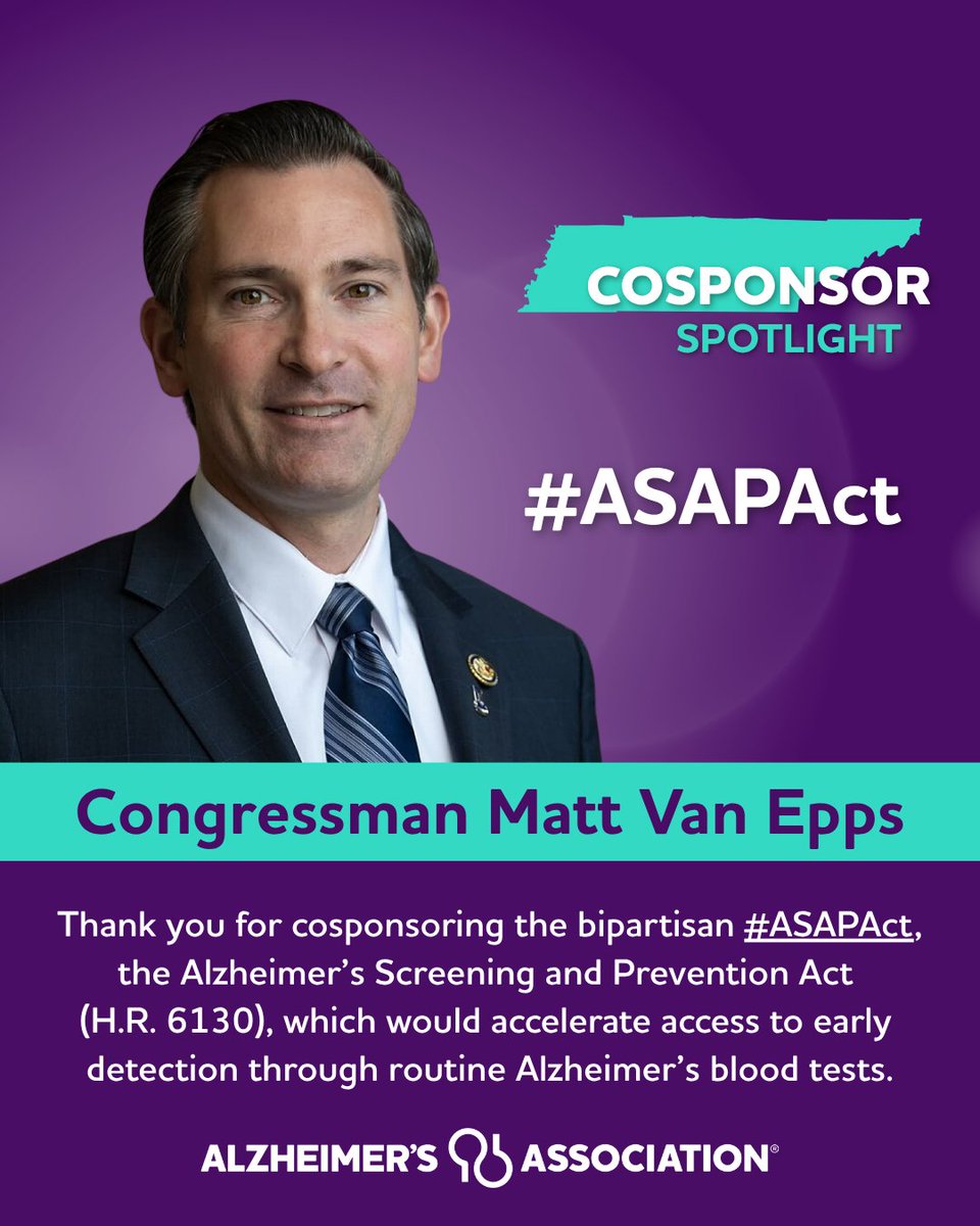 endalztn's tweet photo. Join us in thanking @repvanepps for cosponsoring the bipartisan #ASAPAct (H.R. 6130), which will help accelerate access to blood-based dementia screening and support earlier detection, diagnosis and care for those at risk of Alzheimer's and other dementias. #ENDALZ https://t.co/mBBVt7vm3K
