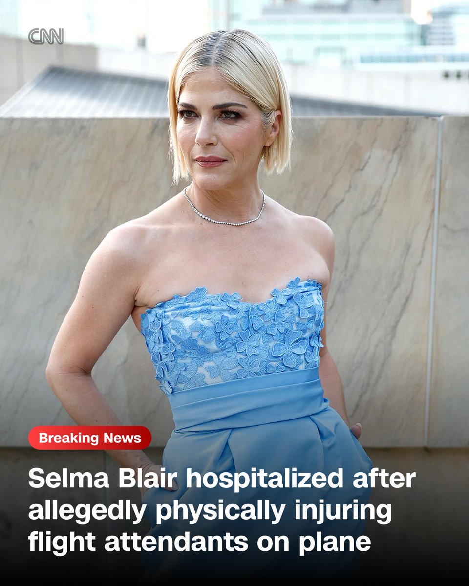CNN's tweet photo. Selma Blair was hospitalized and is in stable condition after allegedly injuring crew members aboard a Delta flight, police say https://t.co/8EBUUJ7L7l https://t.co/QAWJ6xPZ15