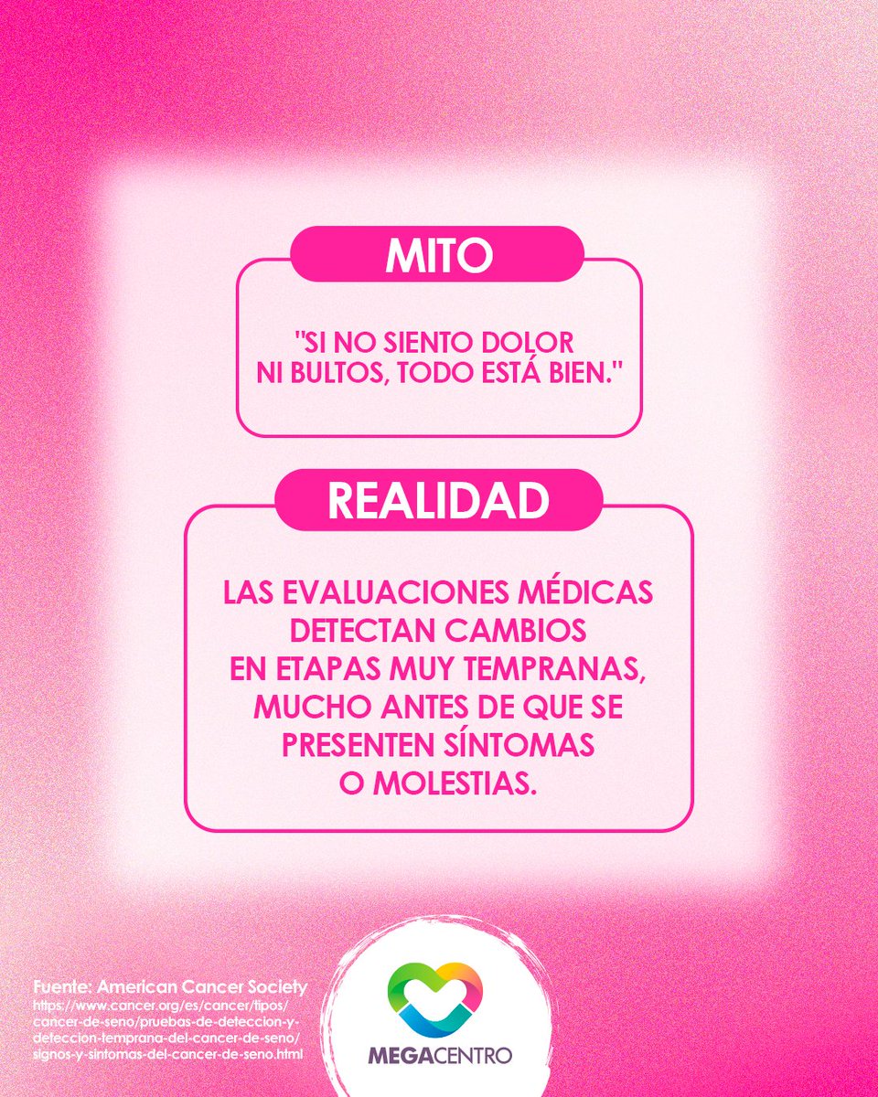 MegacentroRD's tweet photo. Muchas veces los mitos nos hacen posponer decisiones importantes sobre nuestra salud.

Este mes de octubre, tómate un momento para agendar tu revisión. La prevención a tiempo hace la diferencia. 💗

Mito #3

#Megacentro https://t.co/F6A9xcRt2K