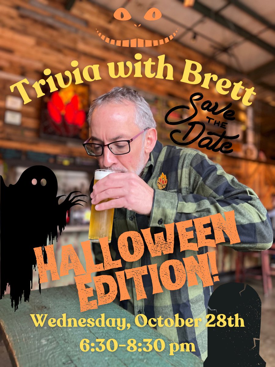 fireforgebeer's tweet photo. 👻 Calling all Souls! Save the Date for Wednesday, 10/28 from 6:30-8:30 pm: It's a Halloween Edition of Team Trivia with Brett Barest! Team Trivia includes four themed rounds with prizes AND bragging rights - plus, it's free to play! P.S. Costumes encouraged - yet not required! https://t.co/MRp19sqgob