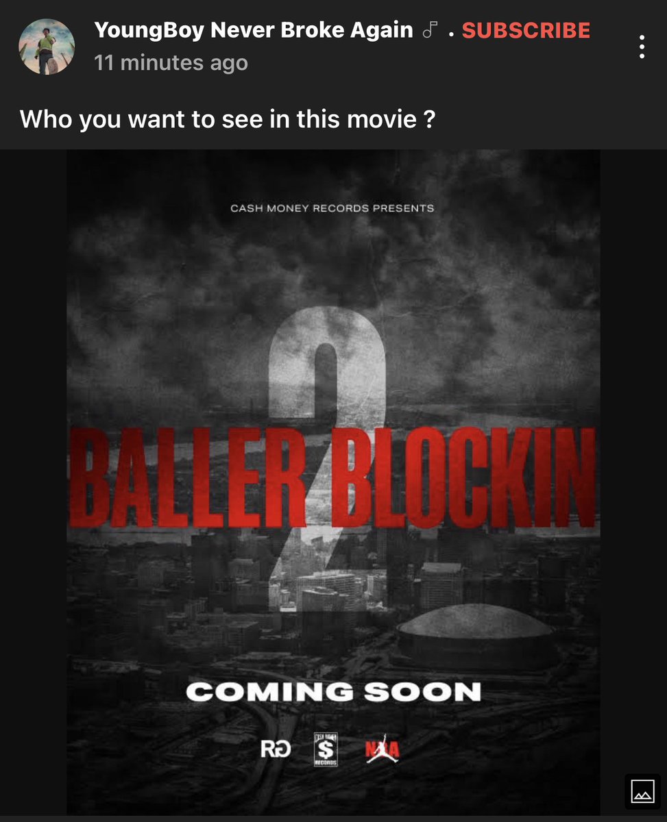 GGNBAYB's tweet photo. 4 years ago today, NBA YoungBoy announced “Baller Blockin’ 2” starring himself, Lil Wayne, Birdman, Nicki Minaj, TK Kirkland &amp; more 🎬

The movie was put on hold due to YB’s incarceration. Do you still want to see this drop? 👀 https://t.co/QWc0Zh39k1
