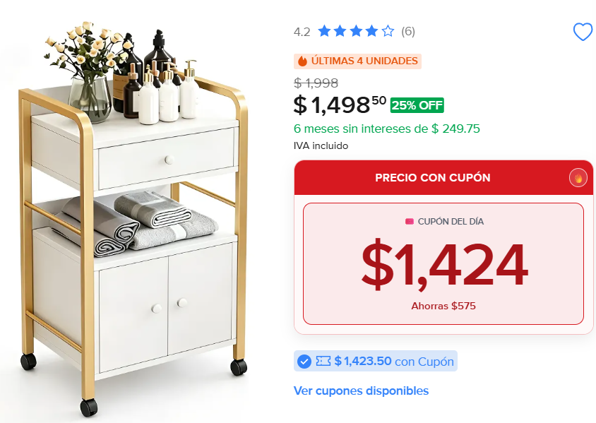 ofertasdemx's tweet photo. CUPÓN DISPONIBLE (-25%) Mesa Auxiliar Estética Charolas Gabinete Spa Organizador Dorado

👉🏽 Ver: https://t.co/qmOKmMgOVC
🔎 O búscalo con este ID: OFEMEX-VLWY

🟢 Actual: $1,498.00 🔴 Antes: $1,998.00

🔥Con promos 👇🏽
✅ Queda en: $1,423 🎟 SAMEWOW

⭐️Otros cupones del día:
🎟 SAMEFLASH (Desc. $450)
🎟 SAMEPRECIO (Desc. $250)

#ofertasdemexico #mercadolibre #ofertaml