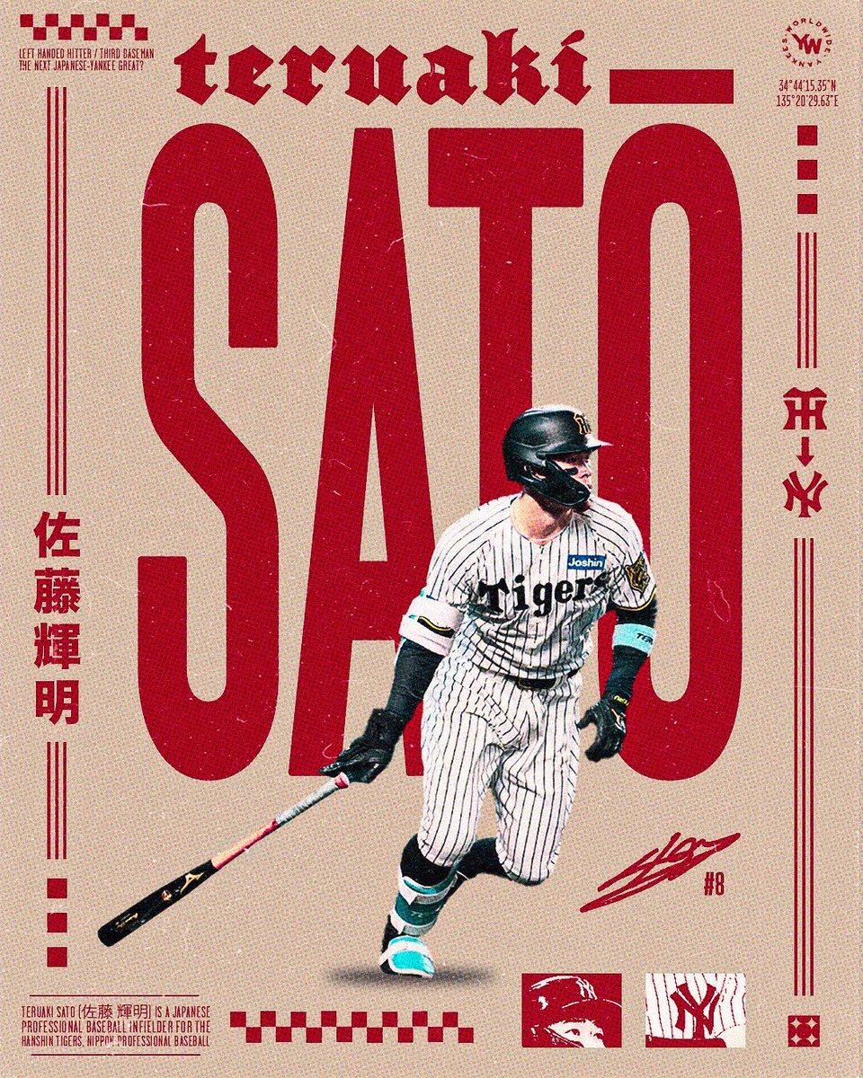 NYYWorldwide's tweet photo. 3B/OF Teruaki Sato is expected to make the jump from Japan’s NPB to MLB this winter 👀

Sato won the Triple Crown in 2026 with the Hanshin Tigers, should the Yankees pursue him? 

.306 AVG | .991 OPS | 196 wRC+ | 39 HR https://t.co/rHVdCBsDzN