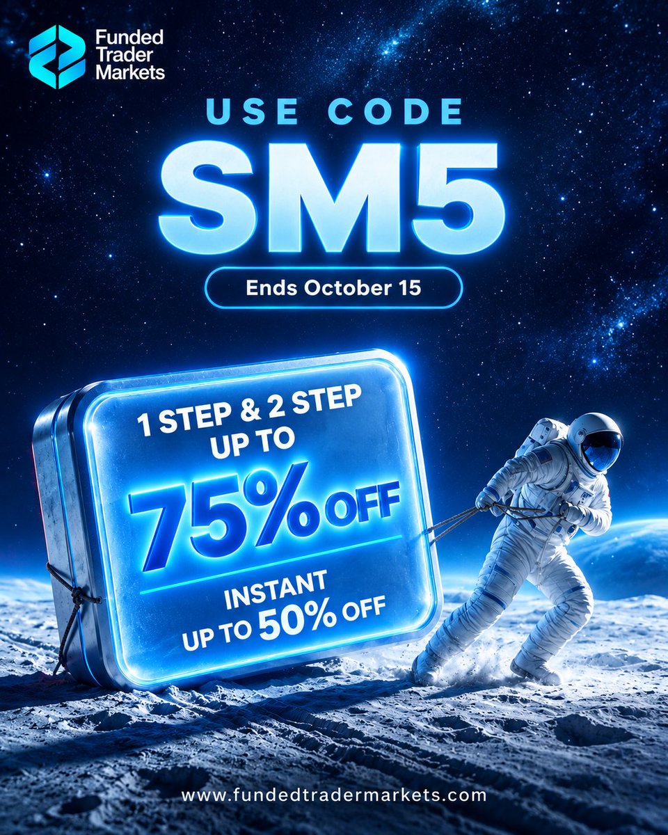 Ms_Trade_Fx's tweet photo. 🚀 October Just Landed!

🔥 Get up to 75% OFF on 1-Step &amp; 2-Step challenges and up to 50% OFF Instant accounts at Funded Trader Markets.

🎟️ Use Code: SM5

⏳ Offer ends October 15!

Join Funded Trader Markets and save on your next account.

🔗 https://t.co/61Mjjo4Vcc https://t.co/wsWDKQbkWu