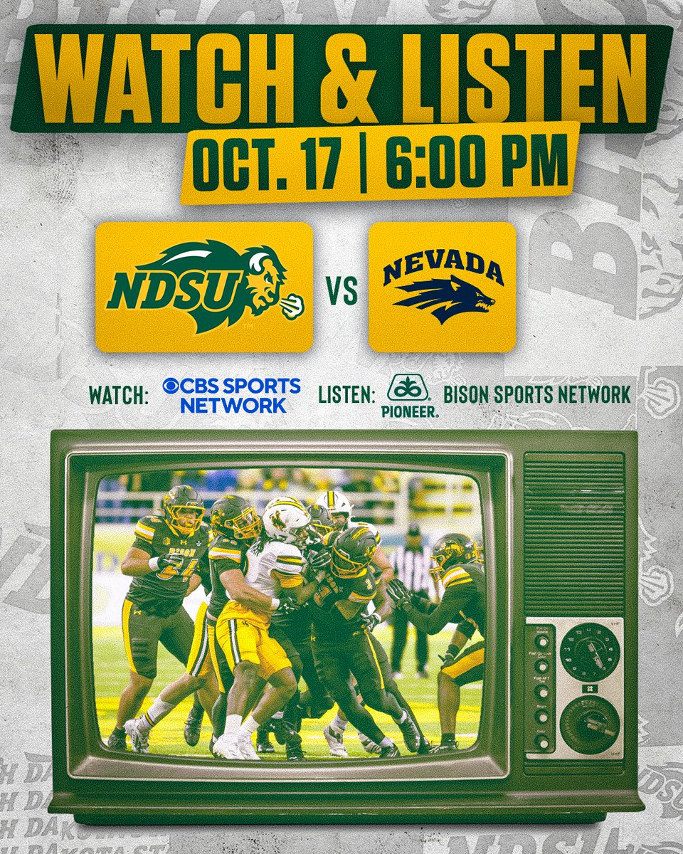 NDSUfootball's tweet photo. Back at the Fargodome on a Saturday night!

📺: CBS Sports Network - 6:00pm CT

📻: Pioneer Seeds Bison Sports Network
*Coverage begins at 5:00pm CT
*Find your station at https://t.co/QmrJpd5sCs https://t.co/PMd8kYhD1u
