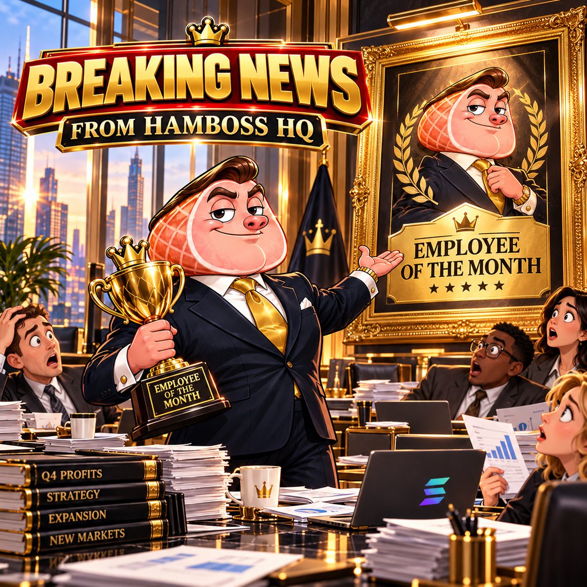 HamBossSol's tweet photo. 🚨🐷 BREAKING NEWS FROM HAMBOSS HQ 🐷🚨

The CEO has arrived for his first full day of business. 💼

📈 Stocks analyzed: 0
☕ Coffees consumed: 7
👑 Self-awarded bonuses: 3

The employees are concerned.

HamBoss has declared himself EMPLOYEE OF THE MONTH. 🏆🐷
$HAMBOSS 🚀 https://t.co/PHnK6C9Dyd