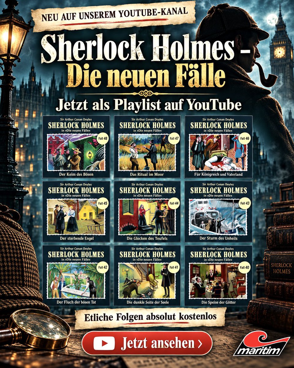 MaritimVerlag's tweet photo. Endlich, die Playlist auf unserem YouTube Kanal!
Sherlock Holmes – Die neuen Fälle | Hörspiele
https://t.co/xeklPkbJL8 https://t.co/ddeQbzav3R