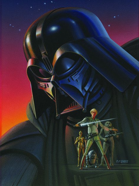 SciFiArchives's tweet photo. Original cover art by Ralph McQuarrie for the Star Wars novel, published before the movie’s release in 1976. https://t.co/jF2S9zkBO7
