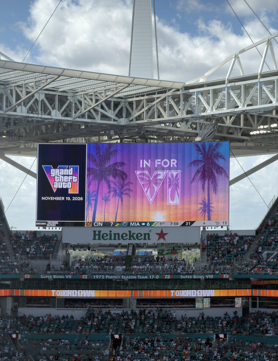 Shadegta6's tweet photo. Rockstar Games is reportedly spending at least $150 million on GTA 6 marketing.

The rollout already includes a $975K “Welcome to Vice City” rooftop sign at Kaseya Center, up to $1.2M in Miami advertising banners, and potential beachfront advertising worth up to $4M
#gta #gtavı https://t.co/uYmy5ReiUc