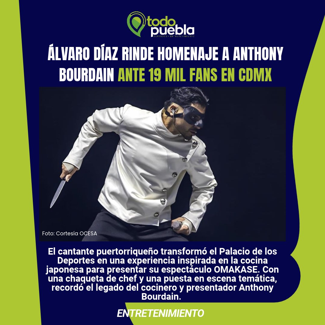 TodoPuebla's tweet photo. 🍣🎤 Álvaro Díaz reunió a cerca de 19 mil fans en el Palacio de los Deportes con su show OMAKASE, inspirado en la cocina japonesa. El cantante también rindió homenaje a Anthony Bourdain y compartió escenario con invitados especiales. 🔥 #TodoPuebla https://t.co/9fCa0SjEXQ
