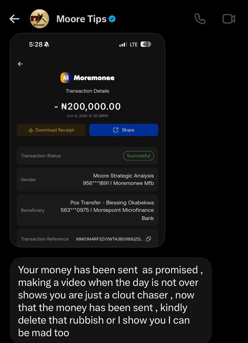 AugustineN22727's tweet photo. He send 200k before he blocked me, this guy told me to send account since 4 days na today way i do this video he open my chart immediately and send 200k my money remains 200k
