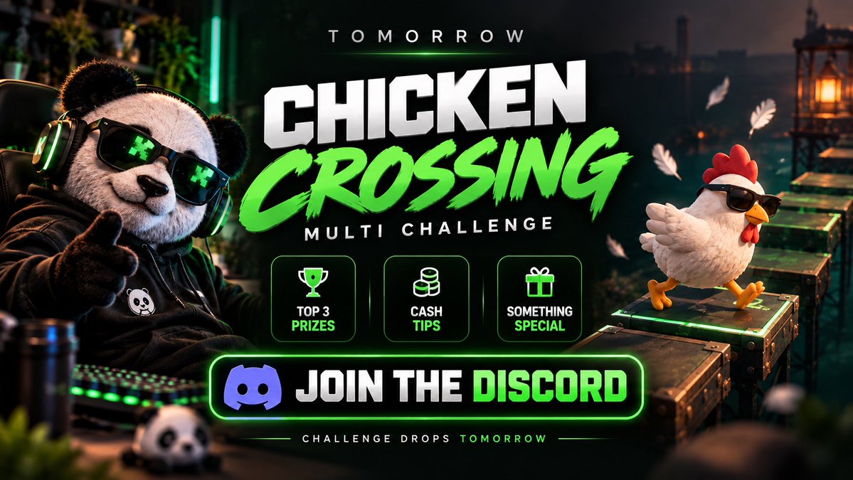 GEKKEGAST136103's tweet photo. 🚨 i DROP 3X $50 again like retweet and tag 1 person drop bep20 adress 

Been cooking something up… 🐼🐔👀

CHICKEN CROSSING MULTI CHALLENGE DROPS TOMORROW! 🔥

🏆 Big prizes for the TOP 3
💸 Cash tips
🎁 Something special planned 👀

I love this game, so we’re doing something different this time 😂

Make sure you’re in the Discord before it drops — you don’t wanna miss this one.

💬 https://t.co/lNKvnCYxGR

More details tomorrow. 👀💚