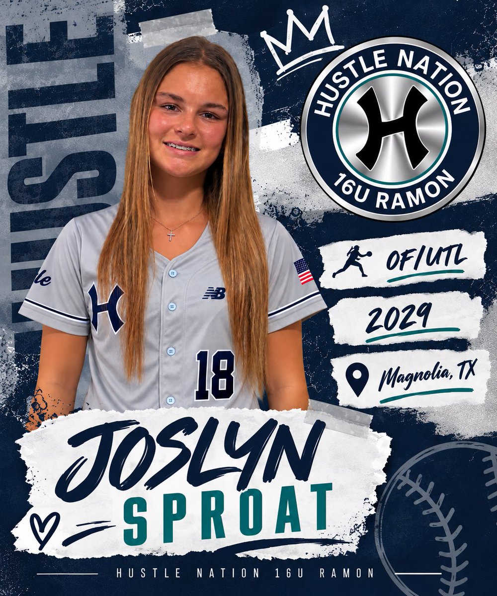 HustleNation16U's tweet photo. Help us welcome Joslyn Sproat to Hustle Nation 16U Ramon!

Joslyn is a 2029 OF/UTL from Magnolia, TX! We’re excited to have her and her family joining our crew and can’t wait to see her on the field with the girls!

Welcome to the Hustle family, Joslyn! 

@joslynsoftball6 @TimRamonHNF @Ch1rsPacheco @HustleNationFP