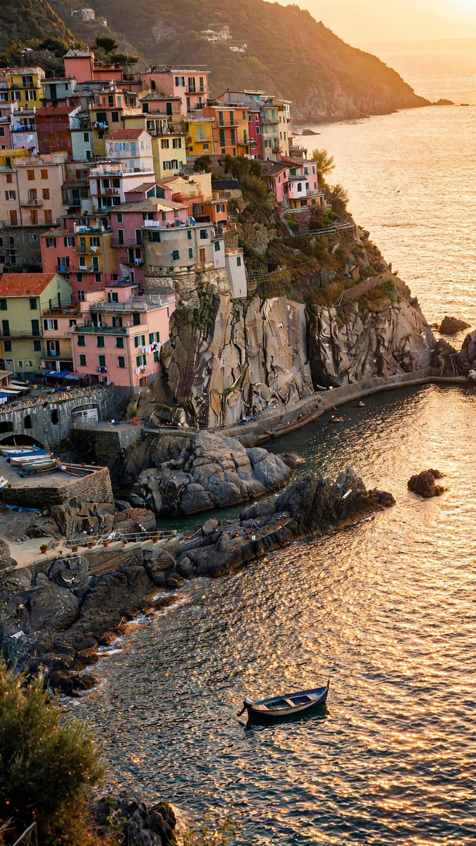 Natureframe_5's tweet photo. ��日に照らされた街。ここで一日だけでも暮らしてみたい。 📍 Manarola, Cinque Terre, Italy 🇮🇹 https://t.co/ei1arMg5tX