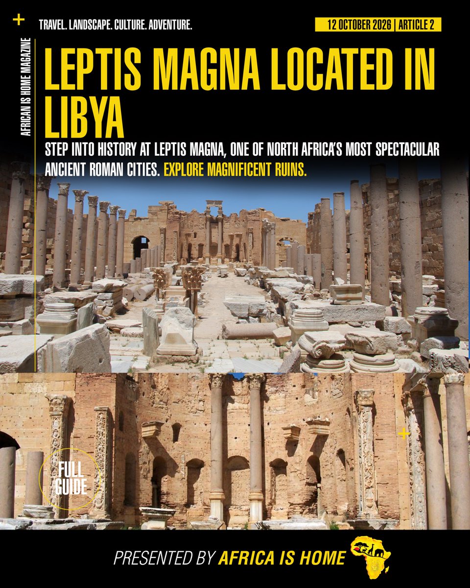 AfricaisHOME2's tweet photo. Leptis Magna: Libya’s Ancient Roman Treasure.

Located along the Mediterranean coast of Libya, Leptis Magna is one of the best-preserved ancient Roman cities in the world. Once a major center of trade and commerce, the city flourished under Roman rule and became known for its impressive architecture and strategic harbor.

Today, its remarkable ruins include a grand Roman theatre, ancient temples, public baths, triumphal arches, and a historic marketplace. These structures tell the story of a city that played an important role in the Roman Empire.

Recognized as a UNESCO World Heritage Site, Leptis Magna stands as a powerful reminder of Libya’s rich history and cultural heritage, attracting history enthusiasts and travelers interested in the wonders of the ancient world.
