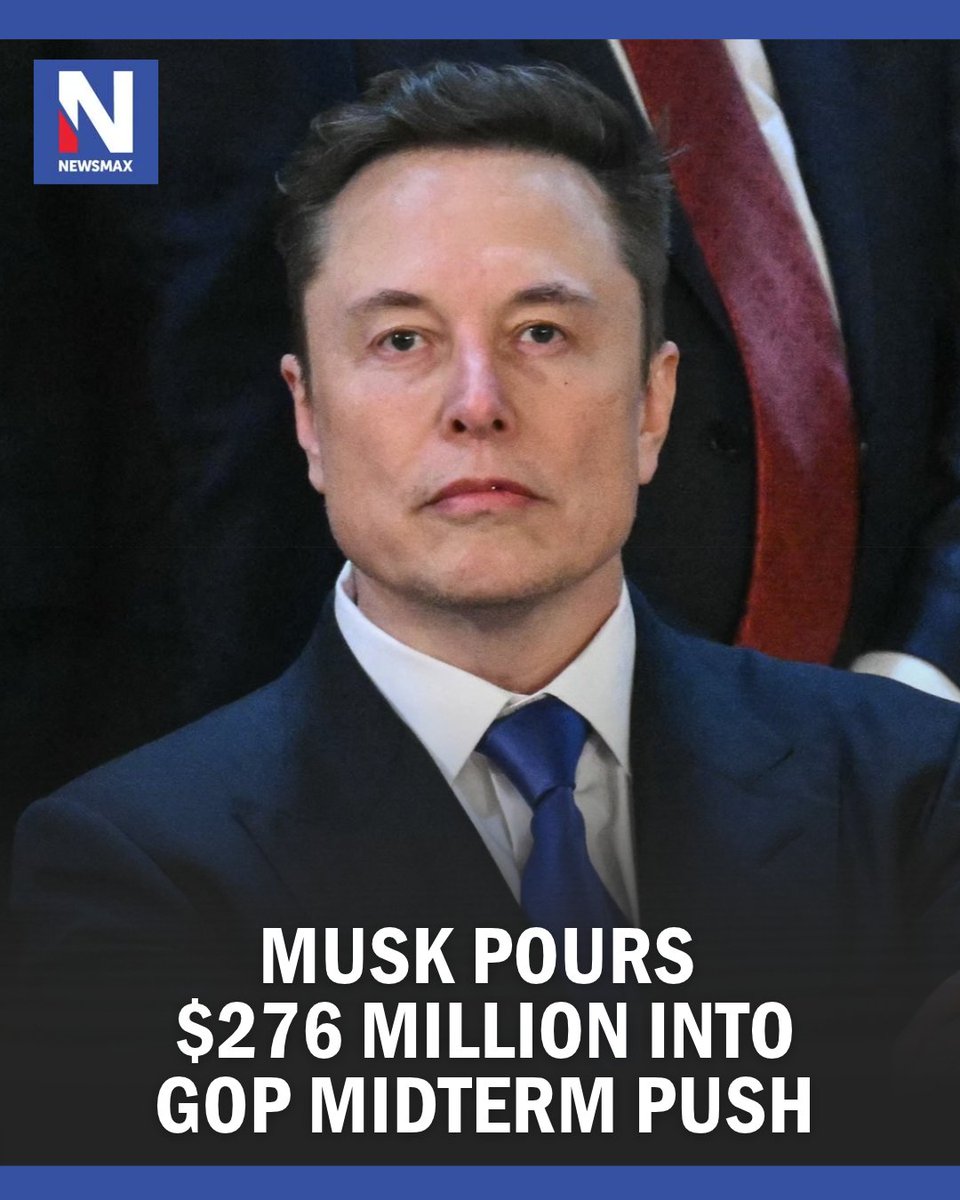 NEWSMAX's tweet photo. MUSK BACKS GOP: Tech billionaire Elon Musk has poured more than $276 million into Republican political groups since July, bankrolling a massive effort to help the GOP fend off Democrats and retain control of Congress in November's midterm elections, according to a report. https://t.co/DPty85y2uC