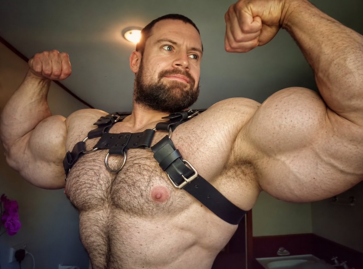 OxAust's tweet photo. He wants to burst that harness soon 😏💪 https://t.co/e7WUFeDO8z