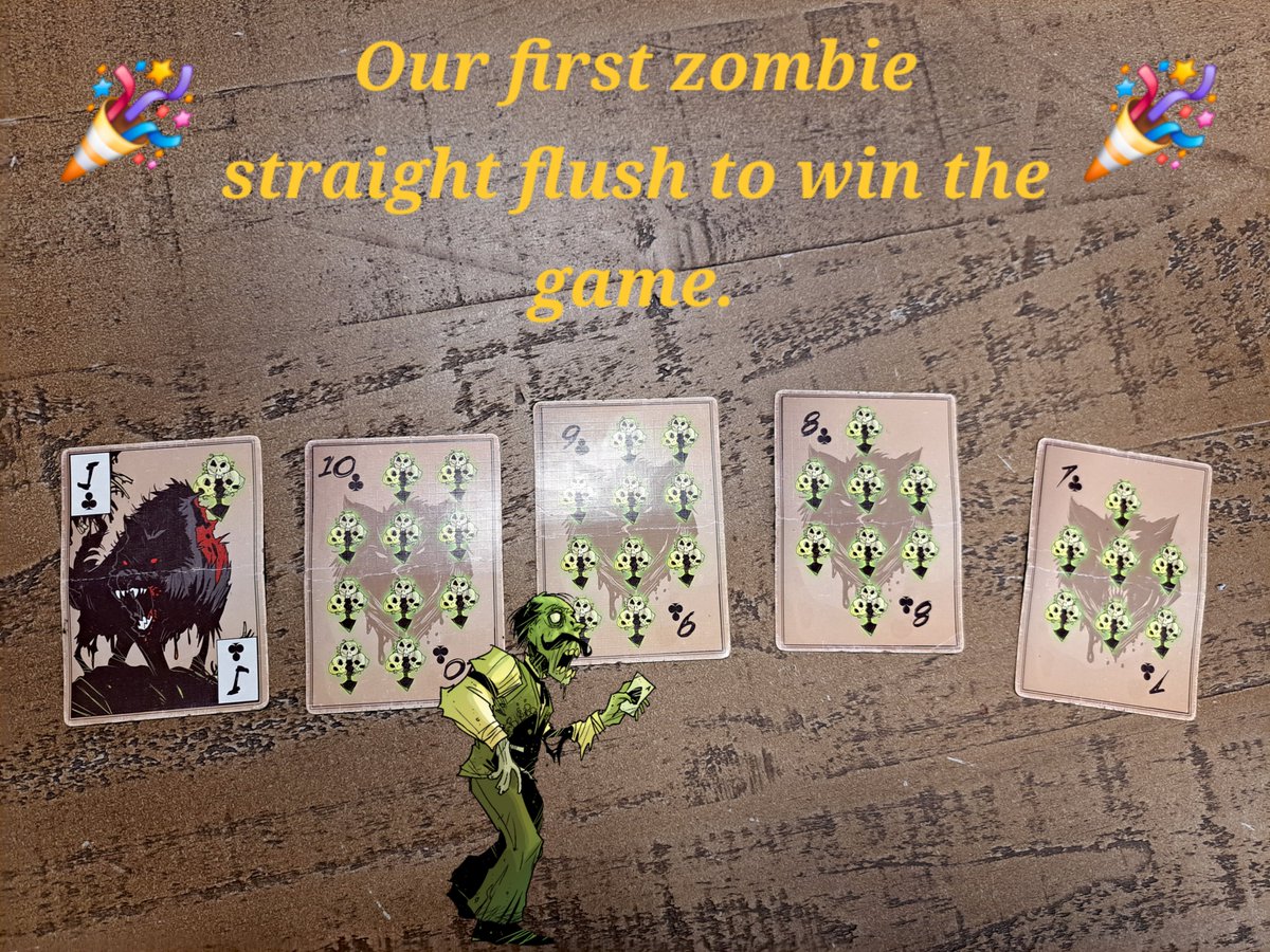 THwithZombies's tweet photo. 🧟 This year's Diablo Cup was especially exciting! History was made when Chris Abeyta  hit a zombie straight flush in the sixth round, marking a #THZ first! And to top it all off, that hand ended the game and secured the win! 🏆🧟‍♀️ @tucgamesgadgets @ShortRestTavern @DarkAtticGames https://t.co/7qfqDMrDI5