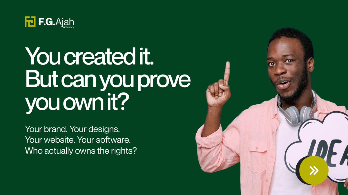 FGAjahAdvisory's tweet photo. You can pay for the work without automatically resolving every question about who owns the rights.

Before your next creative project, hire or partnership, clarify ownership and document the agreement.

Not sure where your business stands? DM F.G. Ajah Advisory. https://t.co/AEBOvZXpcA