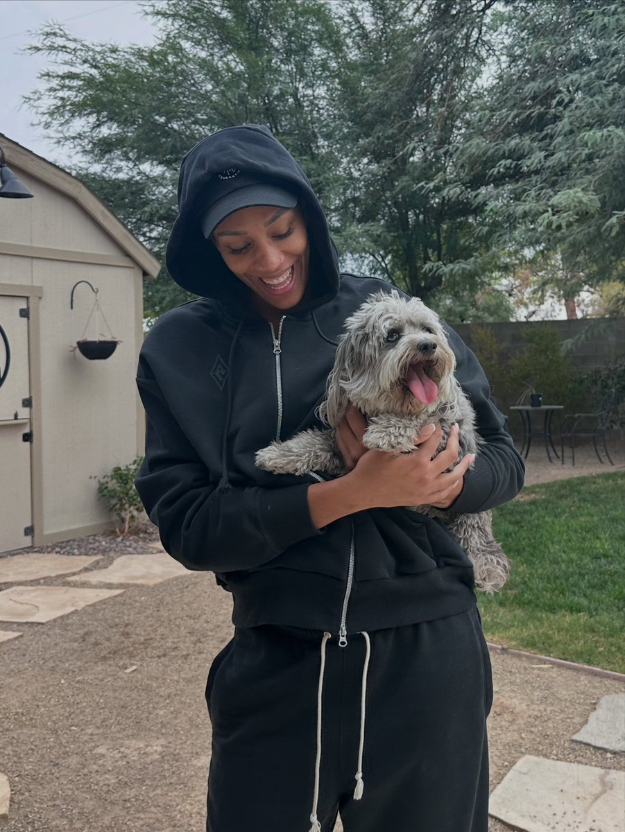 othersidedj's tweet photo. First A’ja sighting post playoffs, spending time with her babies Aces, Deuce, and Tre alongside Bam ❤️❤️❤️❤️ https://t.co/PdvtdrpY9Q