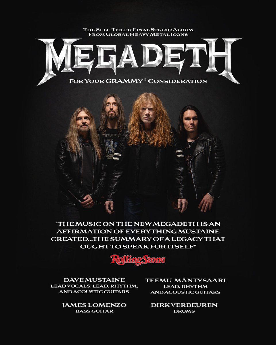 Megadeth's tweet photo. For your GRAMMY consideration - our self-titled final studio album. 🔥 https://t.co/SN9nqT7THr
