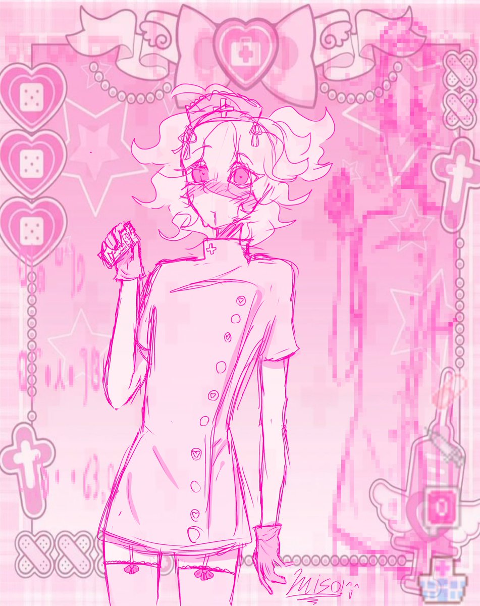 misossouup's tweet photo. A gift i made for one of my friends ok yes yes ok #Nagito I'm not good at tags #Nurse ?? #danganronpa https://t.co/si5JOtSFm9
