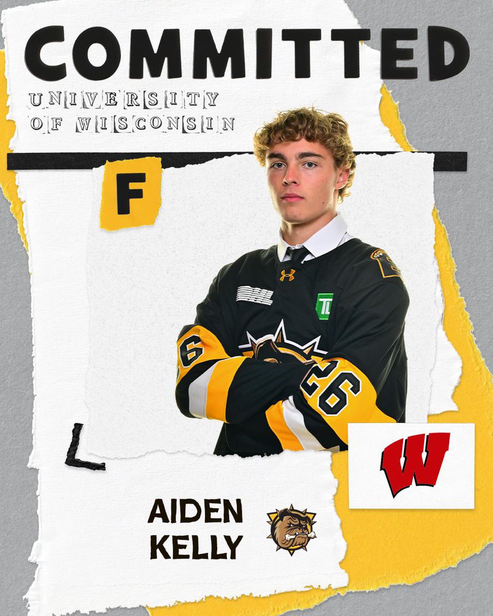 BulldogsOHL's tweet photo. The Brantford Bulldogs are extremely proud to congratulate our own Aiden Kelly on his commitment to @BadgerMHockey!

#BFD #OHL https://t.co/Thn33CEbtz