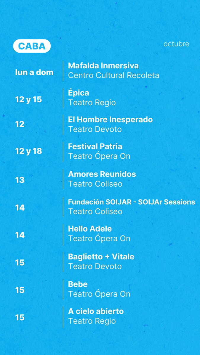 TicketekAr's tweet photo. ¡Esta semana podés disftrutar los mejores espectáculos!

🎭 Te dejamos la agenda semanal y federal para que elijas con que show disfrutar! 

🎫 Conseguí tu Ticket en https://t.co/U0aOn85ceb https://t.co/55Jq1LCqqH