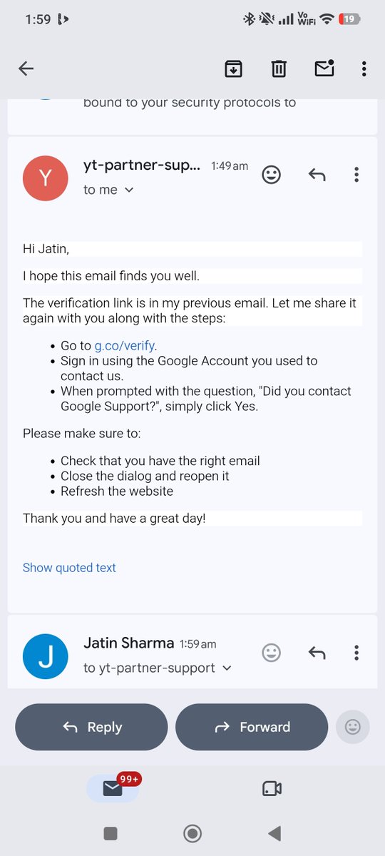 EnigmaAe's tweet photo. @TeamYouTube all I'm receiving is automated replies on that email which i don't have my youtube channel i already told them 15-20 times that send me a verification link to that channel which is bind to my youtube channel but they are just spamming me same msg again and again 🥺 https://t.co/DTbVnmeeKD