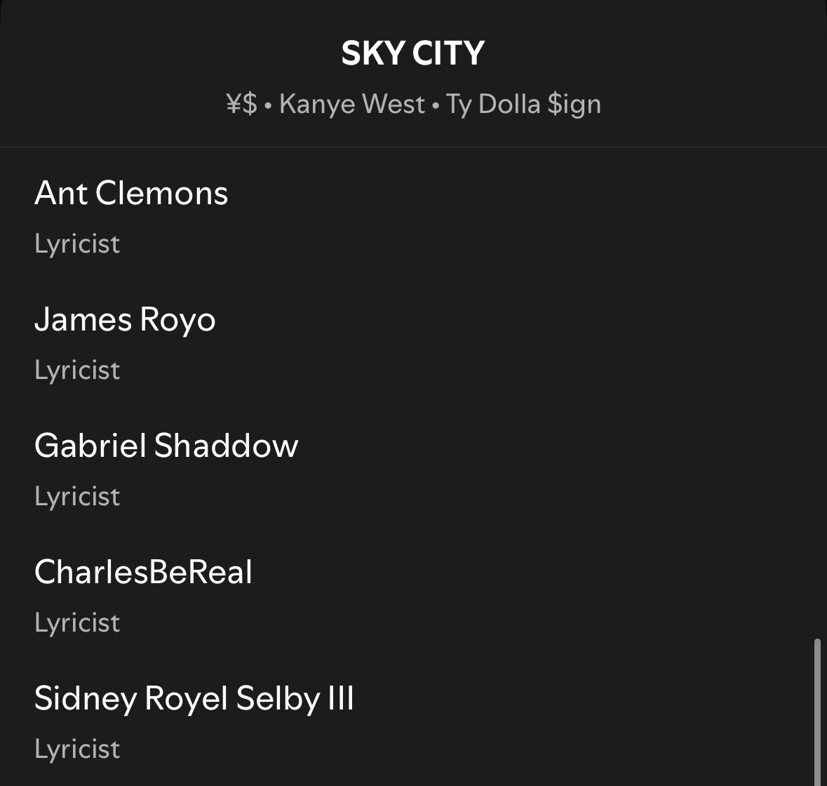 yeunrlsd's tweet photo. Gabe Shaddow (AKA AI Hitler) is now credited on VULTURES 2 songs that used AI vocals https://t.co/8mbKt0TpiQ
