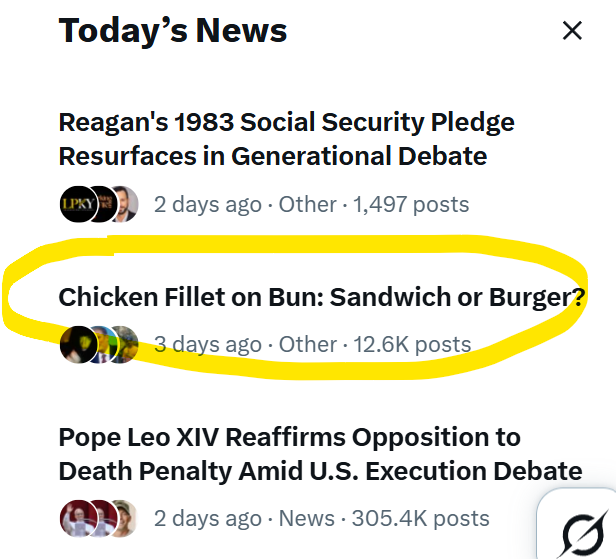 ExtinguishedEng's tweet photo. Can we not do better with news, @X? 
Isn't it embarrassing that Yahoo! is better?
Not only is it garbage, but it's two days old. It says so.
How about letting me refresh and get something else? https://t.co/PvkHSwlwBA