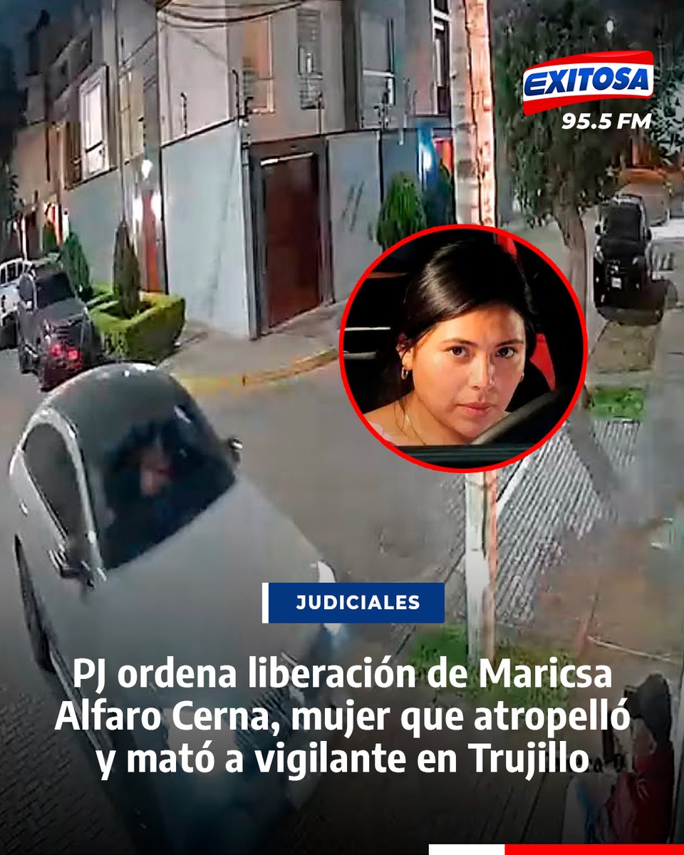 exitosape's tweet photo. 🔴🔵🚨 #URGENTE | En una controvertida decisión unánime, los jueces de la Segunda Sala Penal de Apelaciones de la Corte Superior de Justicia de La Libertad, ordenaron excarcelar a Maricsa Polet Alfaro Cerna, empresaria sentenciada por atropellar y causar la muerte de Juan Martínez Torres, un vigilante de la urbanización Las Palmas del Golf, en Trujillo. La medida fue cambiada a una pena suspendida y el aumento en el pago de la reparación Civil.

🌐Más información en: https://t.co/uuf79v0A6R