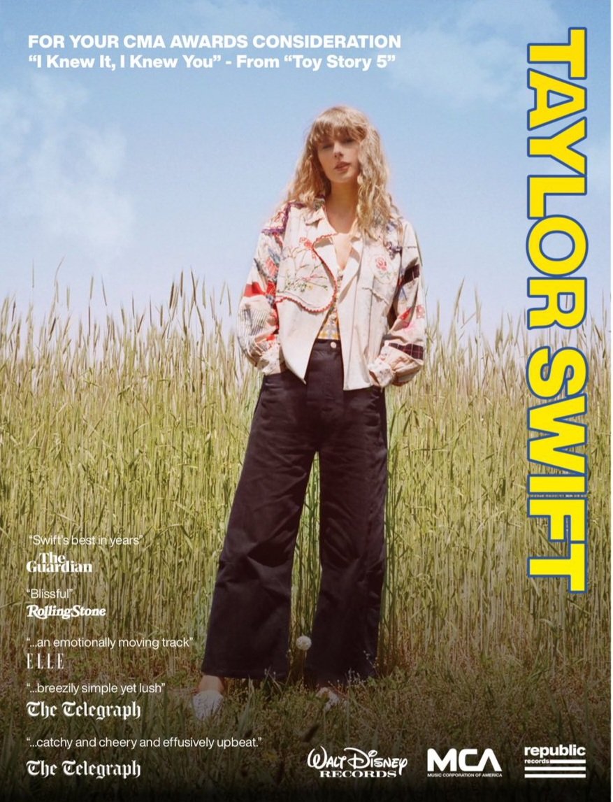 TaylorSwiftDept's tweet photo. 🚨| Taylor Swift’s official CMA Awards “For Your Consideration” campaign is here! https://t.co/c2mhBz9DxB