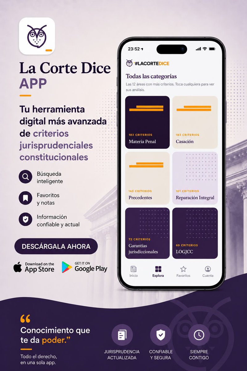 VeronicaLHM's tweet photo. 🦉La base de datos actualizada de #LaCortedice la puedes encontrar en su nueva App

Está disponible en Apple Store y Google Play.

Luego de meses de trabajo y mucho esfuerzo, ponemos a disposición de toda la comunidad esta herramienta jurídico-digital.

Desde la sociedad civil #LaCortedice seguirá trabajando para acercar la jurisprudencia a la ciudadanía🦉