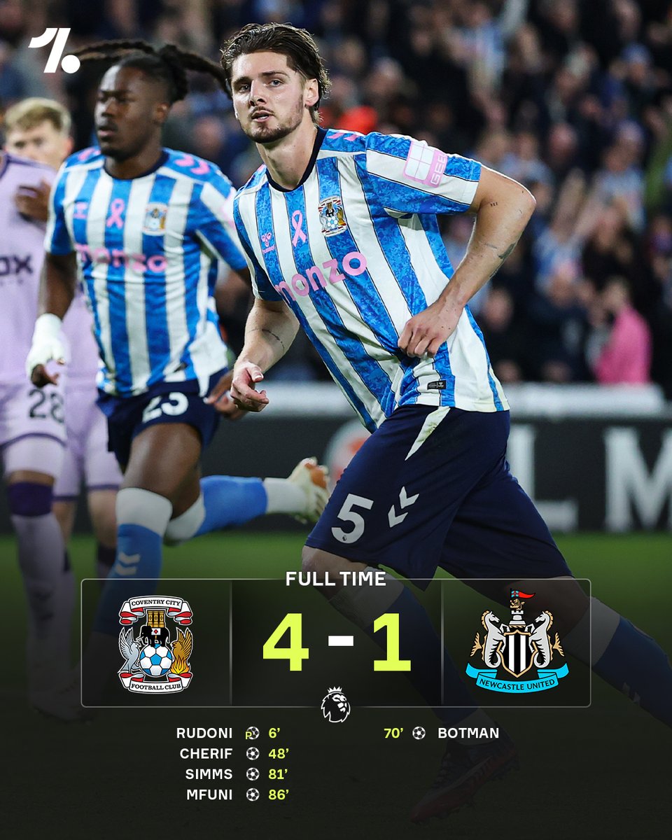 OneFootball's tweet photo. Coventry make it back-to-back wins in the Premier League with a HUGE victory over Newcastle 🔥 https://t.co/yTHZGHYZmA