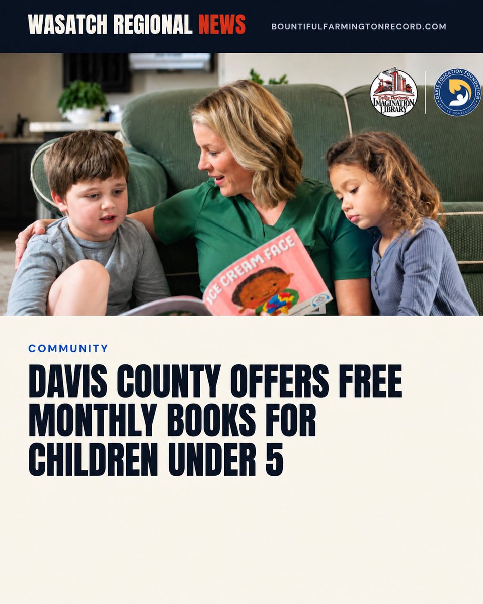 WasatchRegional's tweet photo. Davis County families can sign up children under 5 to receive a free book every month through Dolly Parton’s Imagination Library. 

Learn more about the program: https://t.co/c3sZPBvfeo
#BountifulFarmingtonRecord #DavisCountyNews #WasatchRegionalNews https://t.co/G4MPrM8PFk