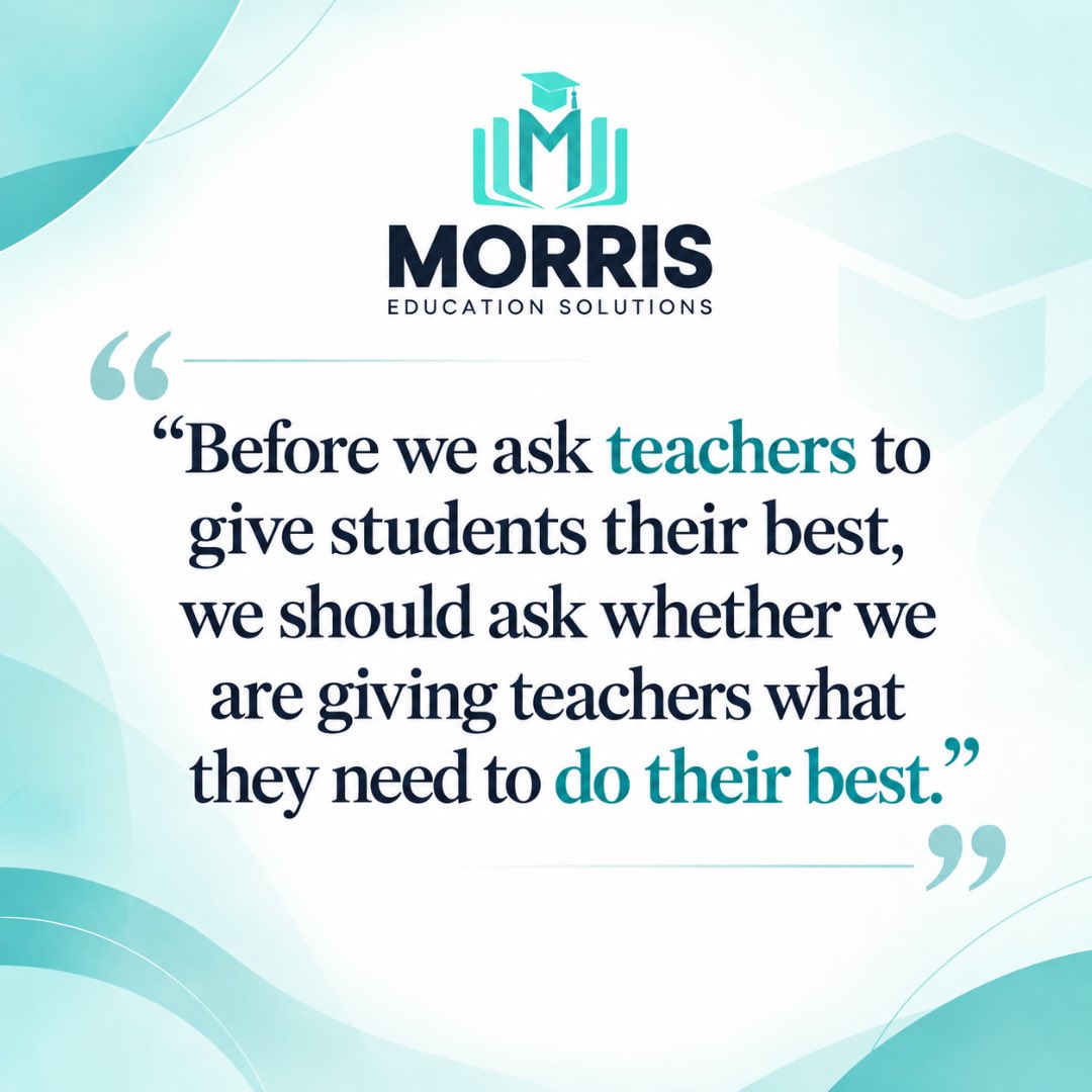 MorrisEducates's tweet photo. We ask teachers to give their best every day. Are we giving them what they need to do it?
Support the teacher. Strengthen the classroom. Impact the student. 💙
#MorrisEducationSolutions #TeacherSupport https://t.co/pfoLcxZgRo