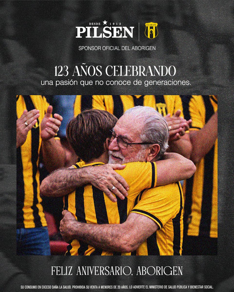 PilsenPy's tweet photo. 123 años de historias, campeonatos y una pasión que no conoce de generaciones. Hoy celebramos al club que vive en el corazón de su gente.

¡Feliz aniversario, Aborigen! 💛🖤 @ClubGuarani https://t.co/A7wM9gcbDz