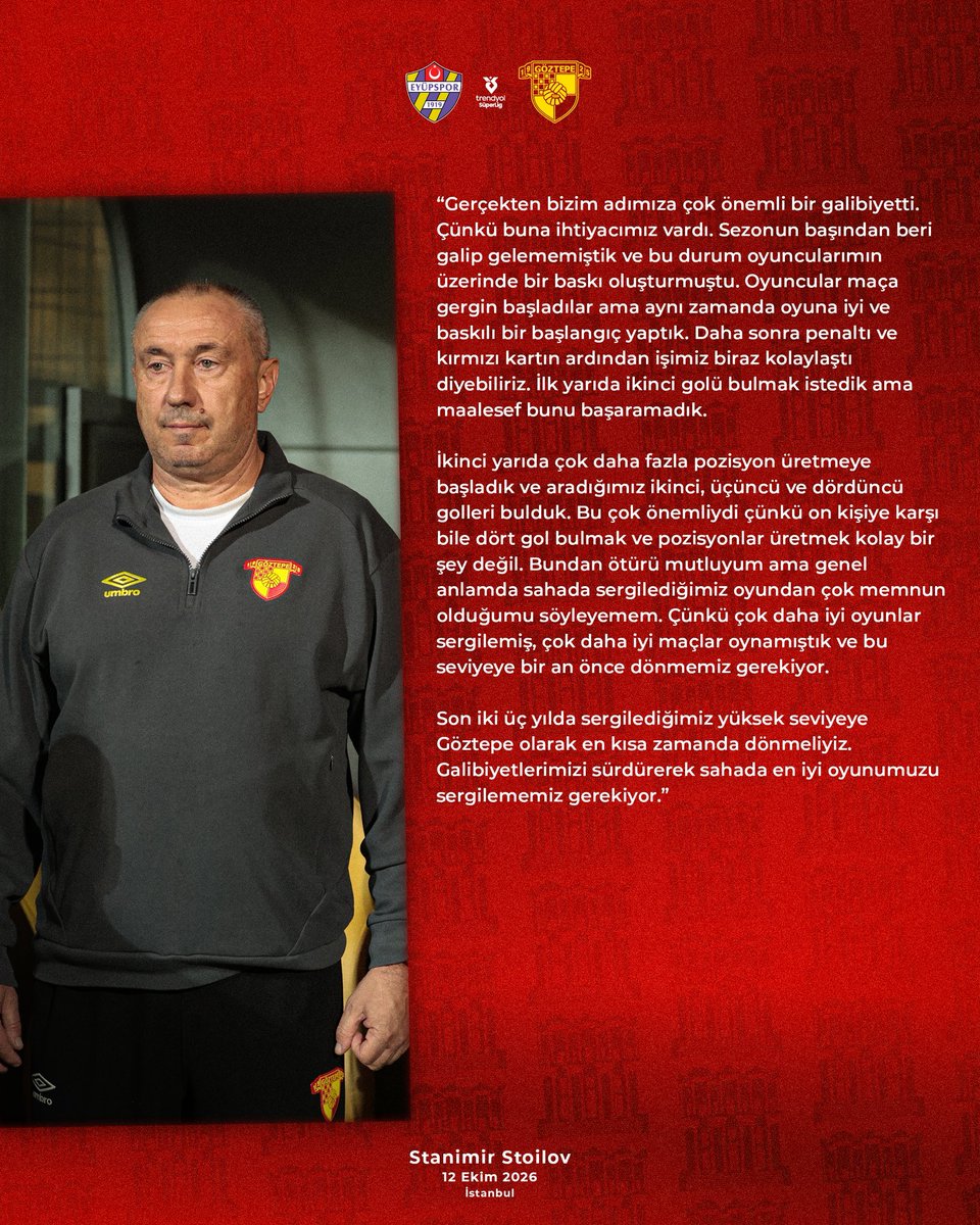 Goztepe's tweet photo. Teknik Direktörümüz Stanimir Stoilov, Eyüpspor karşılaşmasının ardından değerlendirmelerde bulundu.

https://t.co/0pjBJaKOnx

#Göztepe https://t.co/0v5WkhHf6R