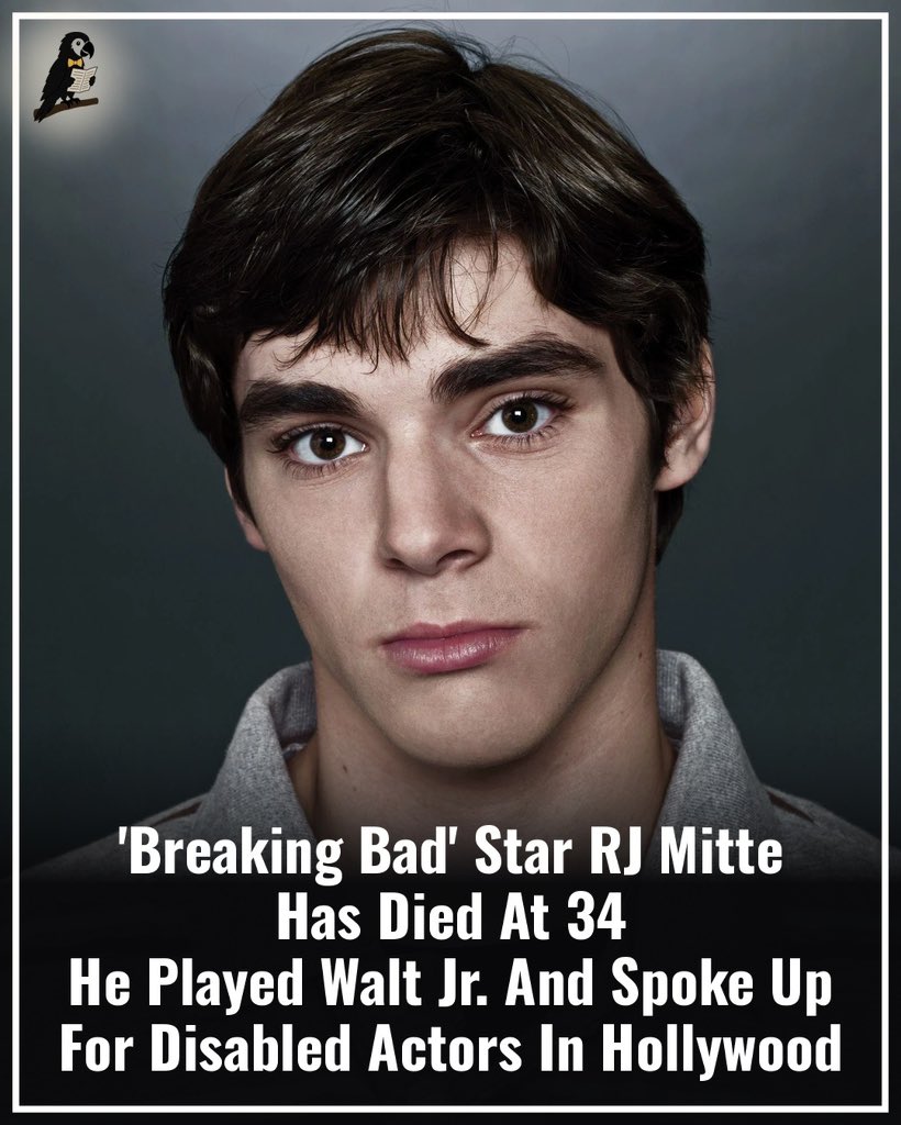 paperparrot_'s tweet photo. RJ Mitte, the actor who won hearts as Walter White Jr. on "Breaking Bad," has died at just 34. A county official confirmed to TMZ that he died Monday in Texas, and the investigation is ongoing. His representatives called his passing a tragedy and remembered him as a "beloved actor, philanthropist, and passionate disability rights advocate."