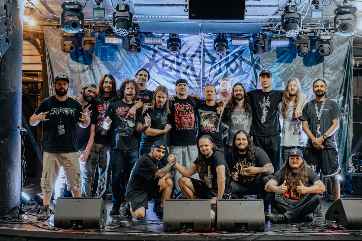 Revocation's tweet photo. That’s a wrap on the fall run of the 20 Years of Torment Tour. Massive thanks to Weeping, Fuming Mouth and Defeated Sanity for being rad tour mates, our crew for keeping every show running smoothly and to all the fans for coming out and celebrating this milestone along with us! https://t.co/XfJBKR2HBY