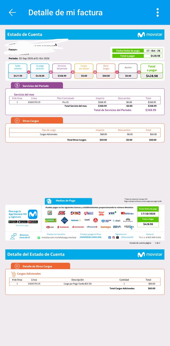 Life_0fPablo's tweet photo. @MovistarMX Necesito una aclaración, su app no sirve para pagar en línea, y todavía que pago antes de la fecha limite se atreven a cobrarme un recargo? https://t.co/ZHSlPQN5Mu