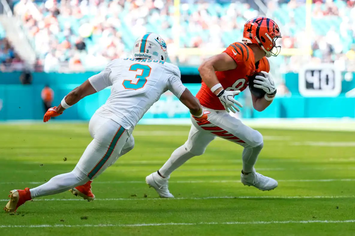 FinsXtra's tweet photo. 📈 Miami Dolphins' CB duo was the highest-rated CB duo in the NFL in Week 5:

➖ JuJu Brents (90.1)
➖ Chris Johnson (86.9)

Chase and Higgins? No problem. 🔒 (@PFF) #PhinsUp https://t.co/fLHc2MbOMh