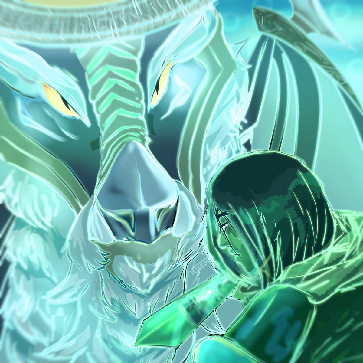 Nijisoto's tweet photo. #ninjagotober. Día 12: Fantasma.
No se me da bien ni dibujar dragones ni dibujar con transparencias y linearts invertidos, PERO definitivamente quería hacer a estos DOS juntos. Me da consuelo saber que Morro no esta solito :>.
 #ninjago2026 #ninjagofanart https://t.co/WhqgjXNpzq