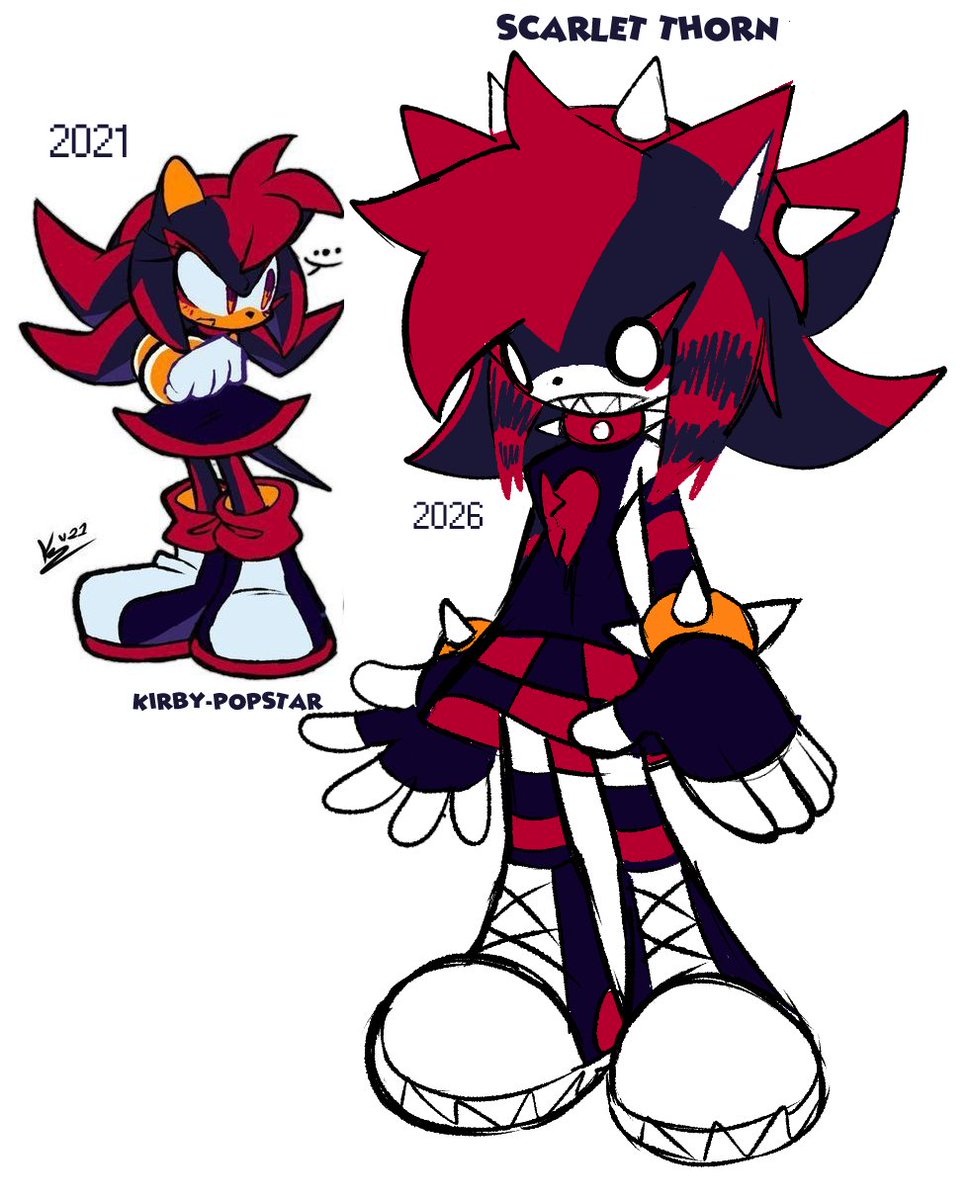 Kirby_Popstar_'s tweet photo. I've redesigned that Sonic OC that was a mix of Amy and Shadow—you might have seen her on Pinterest (I'm the character's creator, lol)—but now I've brought her back and redesigned her with a scenecore-inspired style, lol, and she has a name now btw https://t.co/GblNjWgHOo
