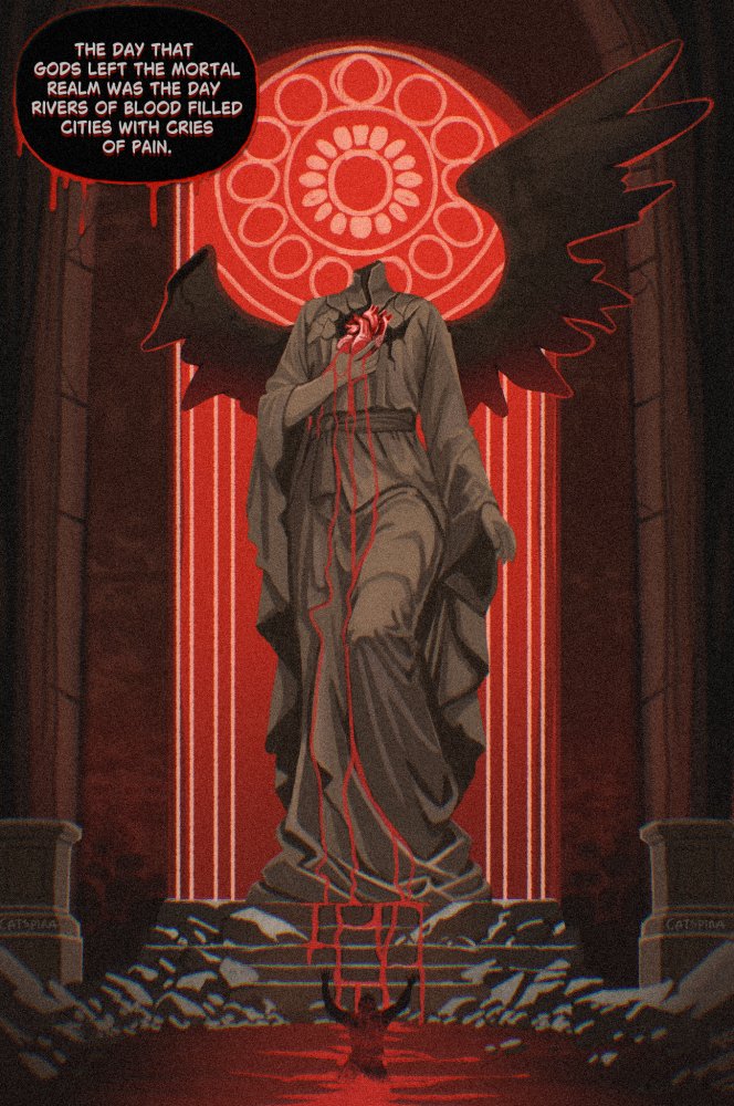 Catspira's tweet photo. Running behind on #inktoberchallenge stuff. Have a 3 hit combo!

"In this world many deities existed with humans, offering mortality and peace. Until humanity fed off their kindness with hatred and deceit. The Gods filled with sorrow left them, letting humans destroy themselves." https://t.co/z2rUwuupGd