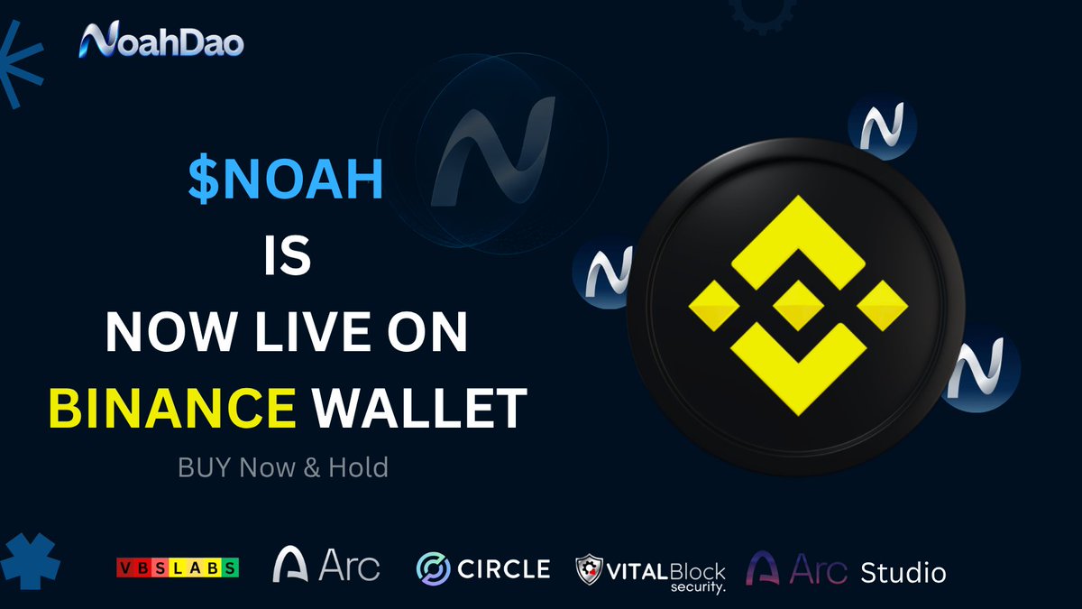 NoahDao_hq's tweet photo. $NOAH is officially LIVE & TRADEABLE on @BinanceWallet Web3 Wallet! ⚡️💛

​The NoahDao ecosystem is growing fast swap, hold, and take control of your assets seamlessly directly inside @binance Web3! 🌊💎

​Get in early and secure your position Now:
​📱 Trade on Binance Web3: https://t.co/k5OPuV5RZW

🔗 Buy Direct On (@Arguspad): https://t.co/VSAwx8u8Tt

​Buy $NOAH today 🟡 🛳🕊🚀

#NoahDao #Binance #ArcMainnet #BinanceWeb3Wallet #Crypto #Arc
